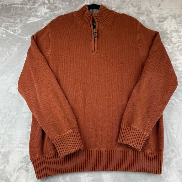 Eddie Bauer Quarter Zip Sweater Men's Large Burnt Orange Knit Classic (0691) - Picture 1 of 8